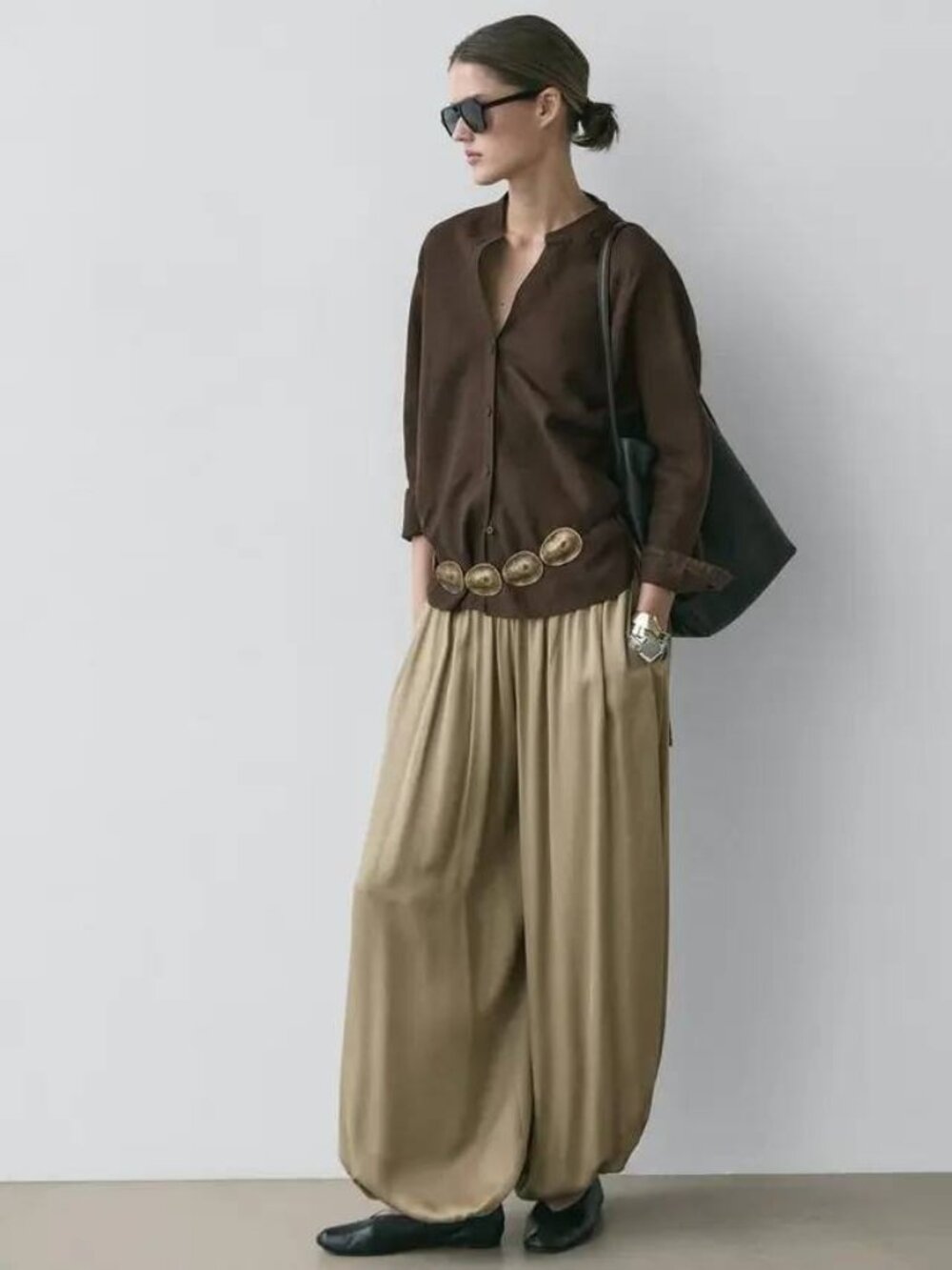 Massimo Dutti Blouse Womens Shirt Top Linen SMALL Brown 5152/730 NWT
